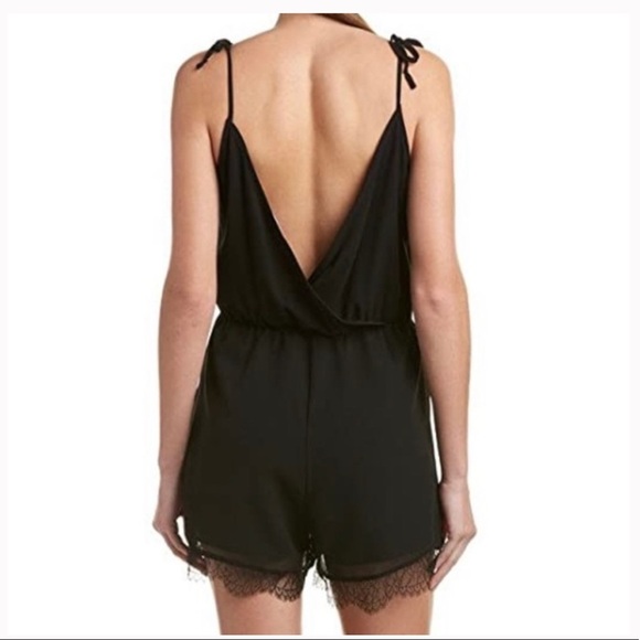 BCBGeneration Tie Strap Lace Trim Romper in Black - Picture 3 of 10